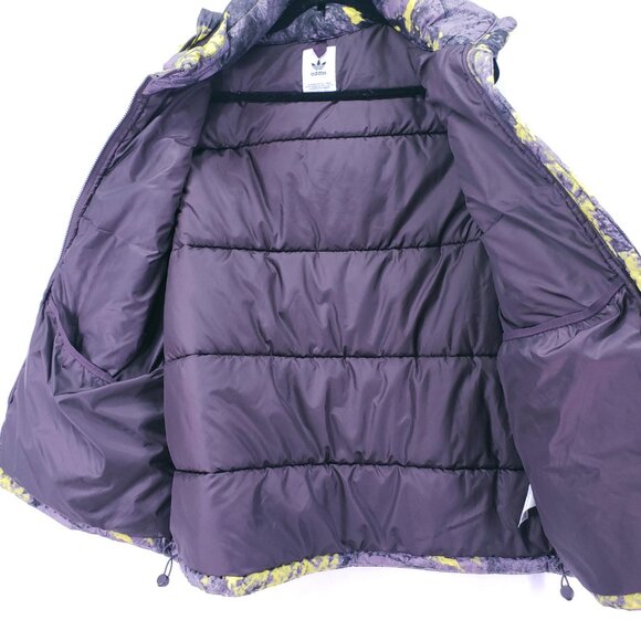 Adidas Adventure Purple Yellow Splatter Print Quilted Puffer Jacket Vest Hooded - Picture 14 of 15